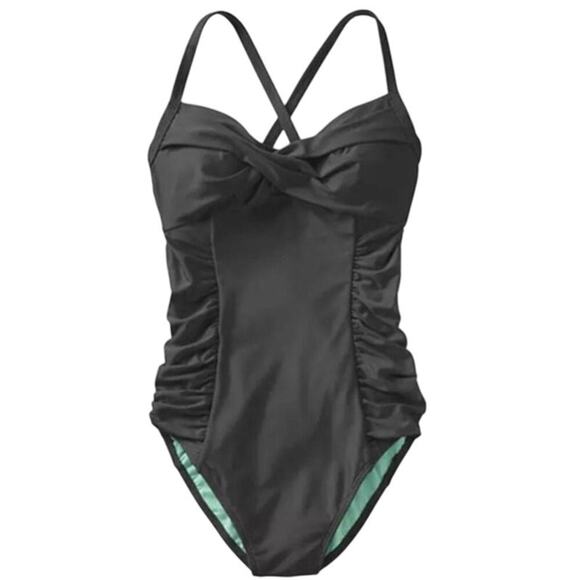 Athleta One-Piece Swimsuit Black Twist-Front Ruched Size 36 B/C - Picture 2 of 6